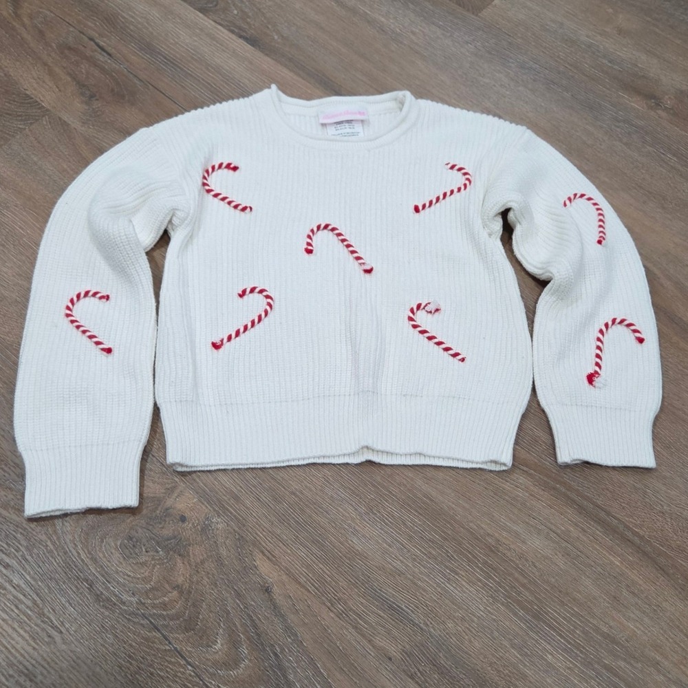 Bonnie Jean Girls Christmas Sweater White Candy Cane Knit Holiday Top Size 6X